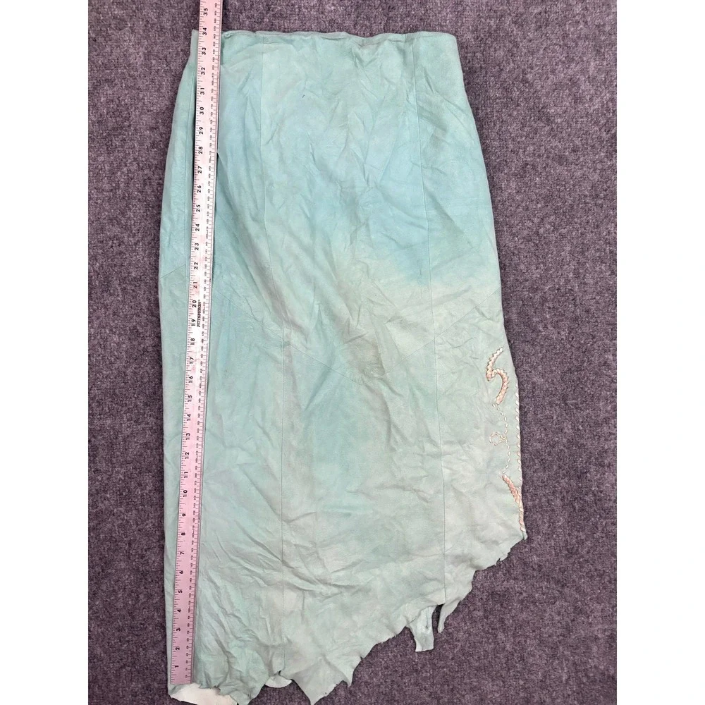 Michelle Julene Leather Skirt Teal Distressed Patina OOAK Small‎